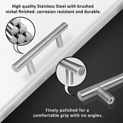 30Pack Brushed Nickel Kitchen Cabinet Pulls Stainless Steel Drawer T Bar Handles
