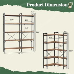 Huuger 5 Tier Bookshelf, L Shaped Corner Bookshelf with 10 Open Shelves, 49.4 In