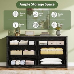 Wide 6 Drawer Dresser Black, Handle Free Wood Chest for Bedroom Living Room