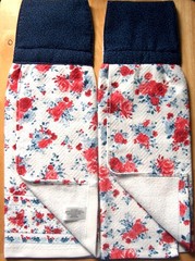 NEW HANDMADE SET of 2 HANGING KITCHEN TOWEL, RED WHITE BLUE TOSS FLORAL