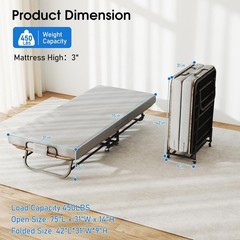 Portable 31″ 38″ Rollaway Bed Folding Bed with Foam Mattress for Adults & Guest