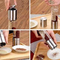 2PCS Premium Stainless Steel Salt and Pepper Grinder Shaker Mill Glass Bottle