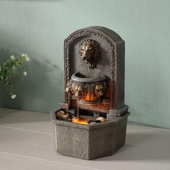 Outdoor Lion Head Stone Waterfall Wall Fountain with Pump Gray 10.3IN