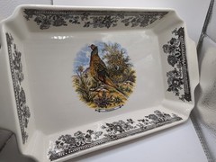 Churchill Vintage Game Pheasant Rectangular Porcelain Baking Dish Black Floral
