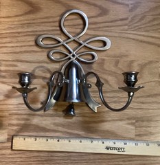 Hand Forged Iron Silver Metal Steel Two Arm Candleholder Wall Sconce