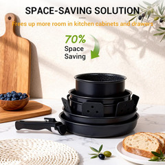 21-Piece Ceramic Pots and Pans Set Non Stick with Detachable Handles and Egg Fry