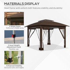 12′ x 12′ Backyard Party Cabana Gazebo w/ 3-Level Adjustable Height, Dark Brown