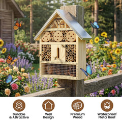 Insect Hotel&Mason Bee House-Butterfly House,Multi-Functional Bee Hotel 4 Garden