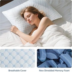 Set of 2 Queen Size Cooling Bed Pillows for Sleeping Shredded Memory Foam Pillow