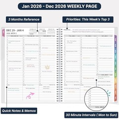 2026 Appointment Book, 30 Minutes-Hourly, Weekly ＆ Monthly Calendar Planner