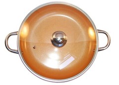 Copper Pan 14 Inch,round Induction Base with tempered Glass Lid,Dish Washer Safe