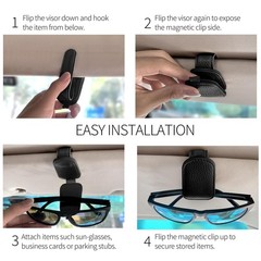 Jeep Wrangler Rectangle Black Leather Magnetic Sunglass Sun Visor Holder
