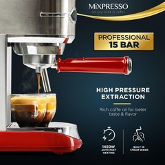 Mixpresso 15-Bar Automatic Espresso Machine with Milk Frother, 37 Oz, Dark Red