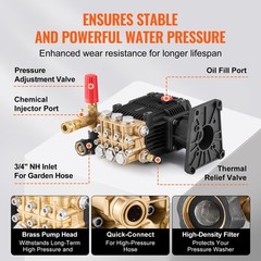 Pressure Washer Pump 1″ Shaft Horizontal Triplex Plunger 4300 PSI 4.4GPM