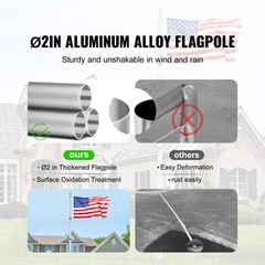 VEVOR 30FT Telescopic Flagpole Kit Heavy Duty Aluminum Flag Pole American Silver