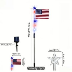 Lighted Holiday Displays 8-Pack Solar American Flag Lights Outdoor, 4Th of July