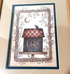 Vintage Birdhouse Picture Wood Frame Country Rustic Birds 12.5 in x 10.5 in