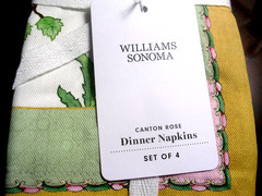 WILLIAMS SONOMA CANTON ROSE NAPKINS SET OF FOUR COTTON TWILL 20″ SQ NEW WITH TAG