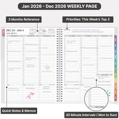 2026 Appointment Book, 30 Minutes-Hourly, Weekly ＆ Monthly Calendar Planner