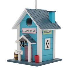 Radiant Treasures Wooden Restaurant Handmade Birdhouse in Blue