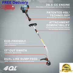 26.5cc 4-Cycle Gas String Trimmer 17″ Attachment Capable Weed Eater Curved Shaft