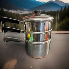 1801 Revere Ware 3 qt Sauce Pot Stainless Handled Steamer Double Boiler Lid Set