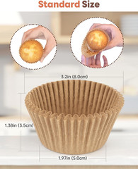 200 Pcs Natural Non-Stick Cupcake Liners, Food-Grade Greaseproof Muffin Cups