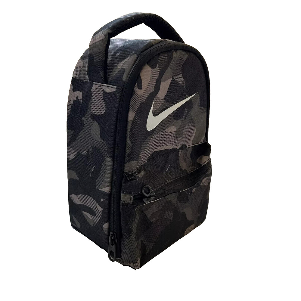 NEW Nike Camo Insulated Lunch Bag Black & Gray 6 Liter Easy Clean Zip 9A2747 K11