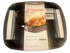 CHEFMADE Turkey Roasting Pan with V Rack, 17 Inch Deep Roasting Pan Non Stick!