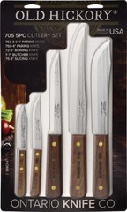 Old Hickory Kitchen Set Tan Wood Carbon Steel Fixed Blade Knives 705