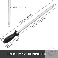Honing Steel Knife Sharpening Rod 12 inches Premium Carbon Steel Knife Sharpener