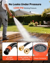 VEVOR Retractable Garden Hose Reel 1/2 in x 50 ft Wall Mount 9-Function Nozzle