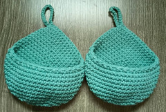Crochet Handmade Set of 2 Small Hanging Wall Baskets Color Artic