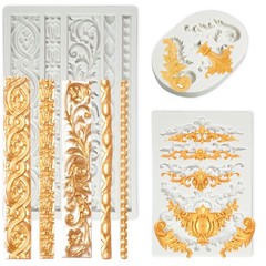 3 Packs Baroque Silicone Molds Scroll Silicone Baroque Mold Clay Molds Fondant