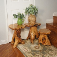 Rustic Cedar Roots Flower Stand Stool, Tree Stump Stool Side Table 19.5″ H