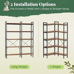 Industrial L-Shape 5-Tier Bookcase, Wood & Metal, Brown/Black, 65.8″ Tall
