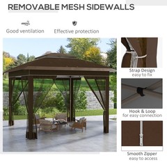 12′ x 12′ Backyard Party Cabana Gazebo w/ 3-Level Adjustable Height, Dark Brown