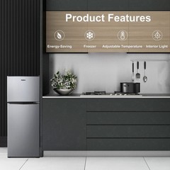 4.6. Cu Ft Two Door Mini Refrigerator with Freezer, Stainless Steel, New