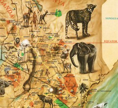 Mid-Century Pictorial Map of East Africa Kenya, Tanzania, Uganda Wall Art Poster