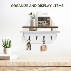 KISENG Key Holder Wall Mount Mail Organizer with Shelf & 4 11.02 IN, White