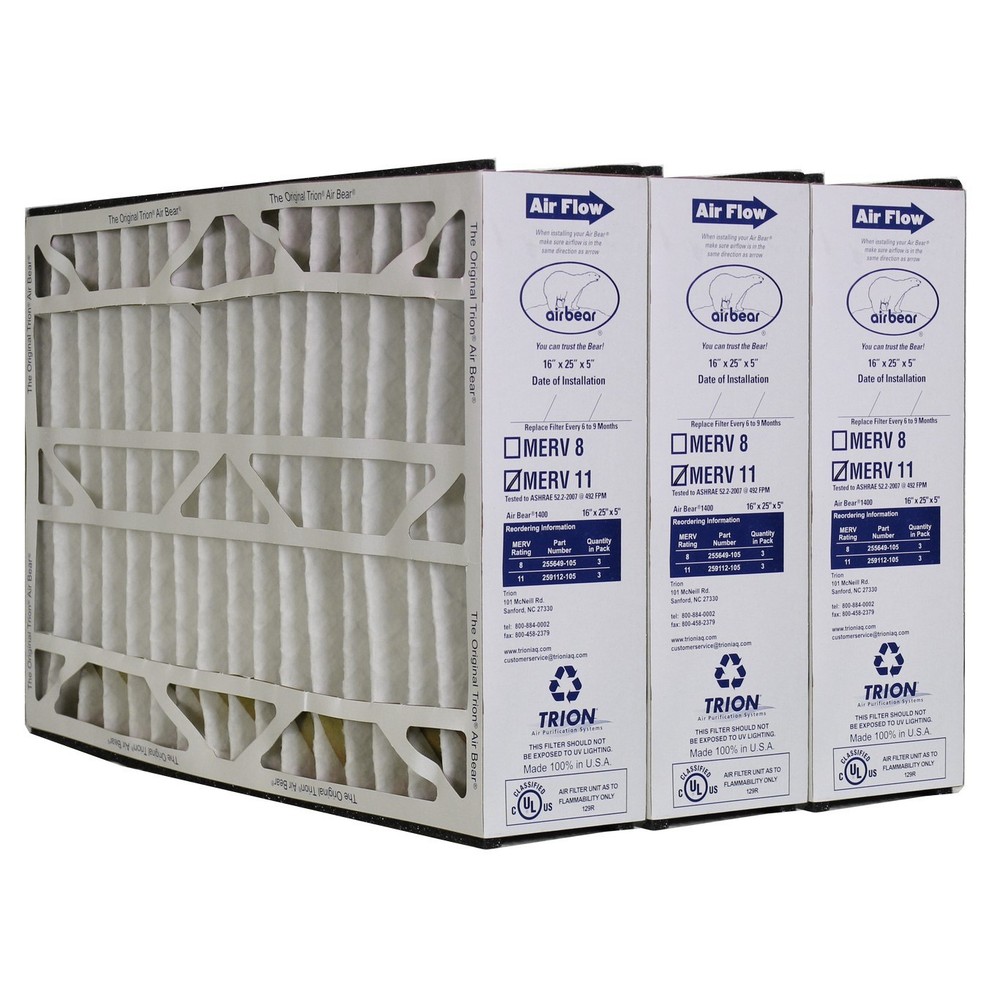 Trion Air Bear 259112-105 (3 Pack) Pleated Furnace Air Filter 16″x25″x5″ MERV 11