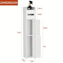 Toilet Paper Holder Stand, Small Bathroom Storage Cabinet with Doors and Shelves