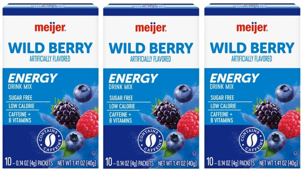 Meijer Wild Berry Energy Caffeine Vitamins Sugar Free Drink Mix 10 ct. (3 Boxes)