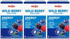 Meijer Wild Berry Energy Caffeine Vitamins Sugar Free Drink Mix 10 ct. (3 Boxes)