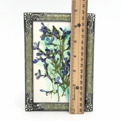 Botanical Art Pressed Blue Flowers In Ornate Metal Frame 6.75 X 4.5 Inch Signed