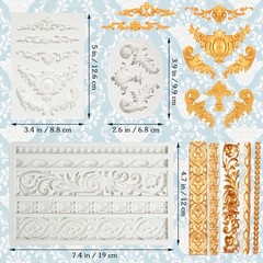 3 Packs Baroque Silicone Molds Scroll Silicone Baroque Mold Clay Molds Fondant