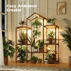 Bamworld Plant Stand Indoor with Grow Lights Wood Plant Shelf for Hanging Plant