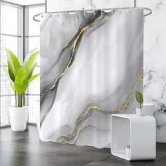 Grey Modern Abstract Shower Curtain, Grey Mix Gold Ombre Marble Texture Luxury B