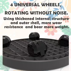 11.02 In. Black Plastic round Indoor/Outdoor Plant Caddy with Wheels Heavy-Duty
