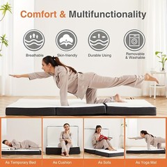 4-Inch Tri-Fold Memory Foam Folding Mattress Topper Portable for Camping, Guest